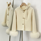 OFTBUY Winter New Style Bowcroppedsleeve Opening Real Fox Fur Cuffs Wool Coat Double-sided Woolen Goods Overcoat Jacket Women
