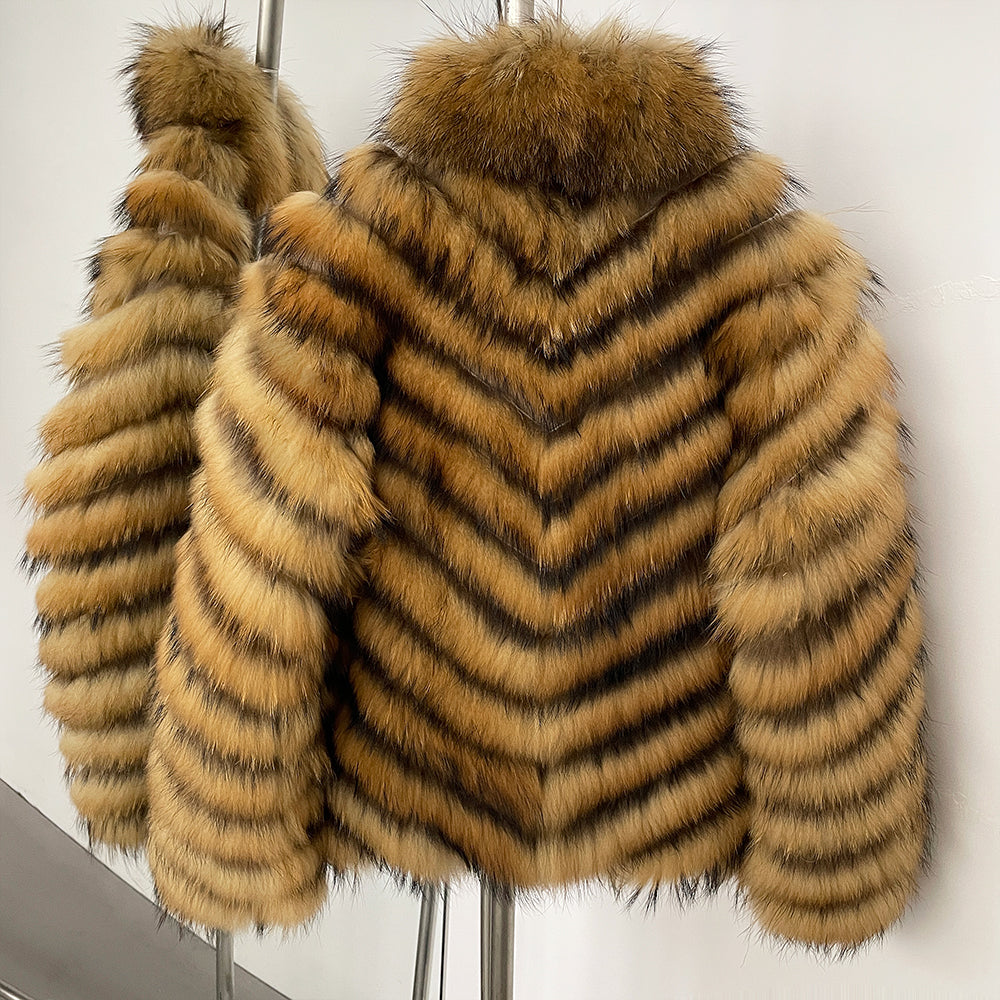 OFTBUY 2-in-1 Reversible Luxury Jacket - 100% Real Fox Fur Coat & Windproof Winter Parka