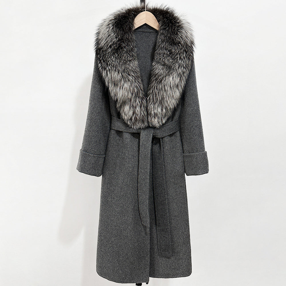 OFTBUY Long Belt 100% Wool Coat with Real Fox Fur Collar Warm Natural Fur Woolen Jacket Female New Autumn Winter Clothing Women
