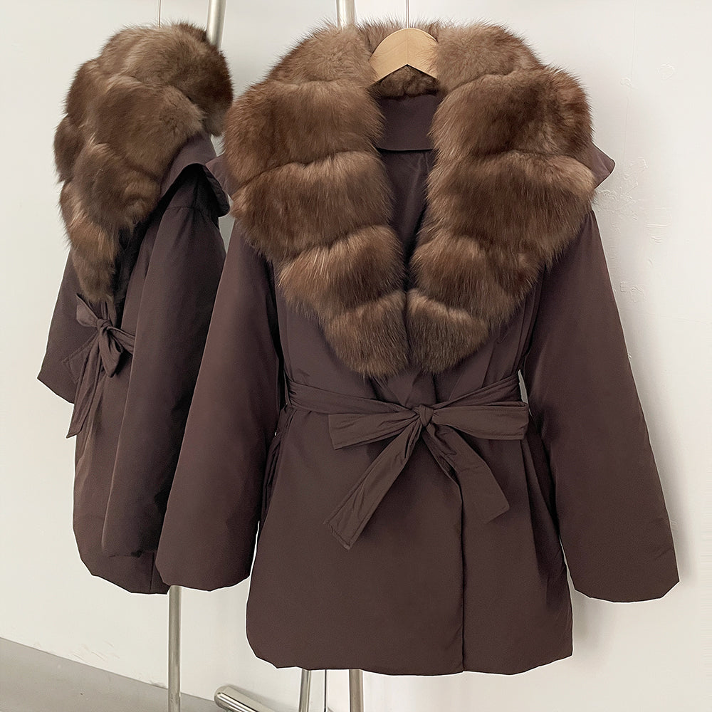 OFTBUY Natural Fox Fur Collar Fluffy Puffer Jacket Women Thickened Warm Real Fur White Duck Down Coat New Winter Parke Outerwear