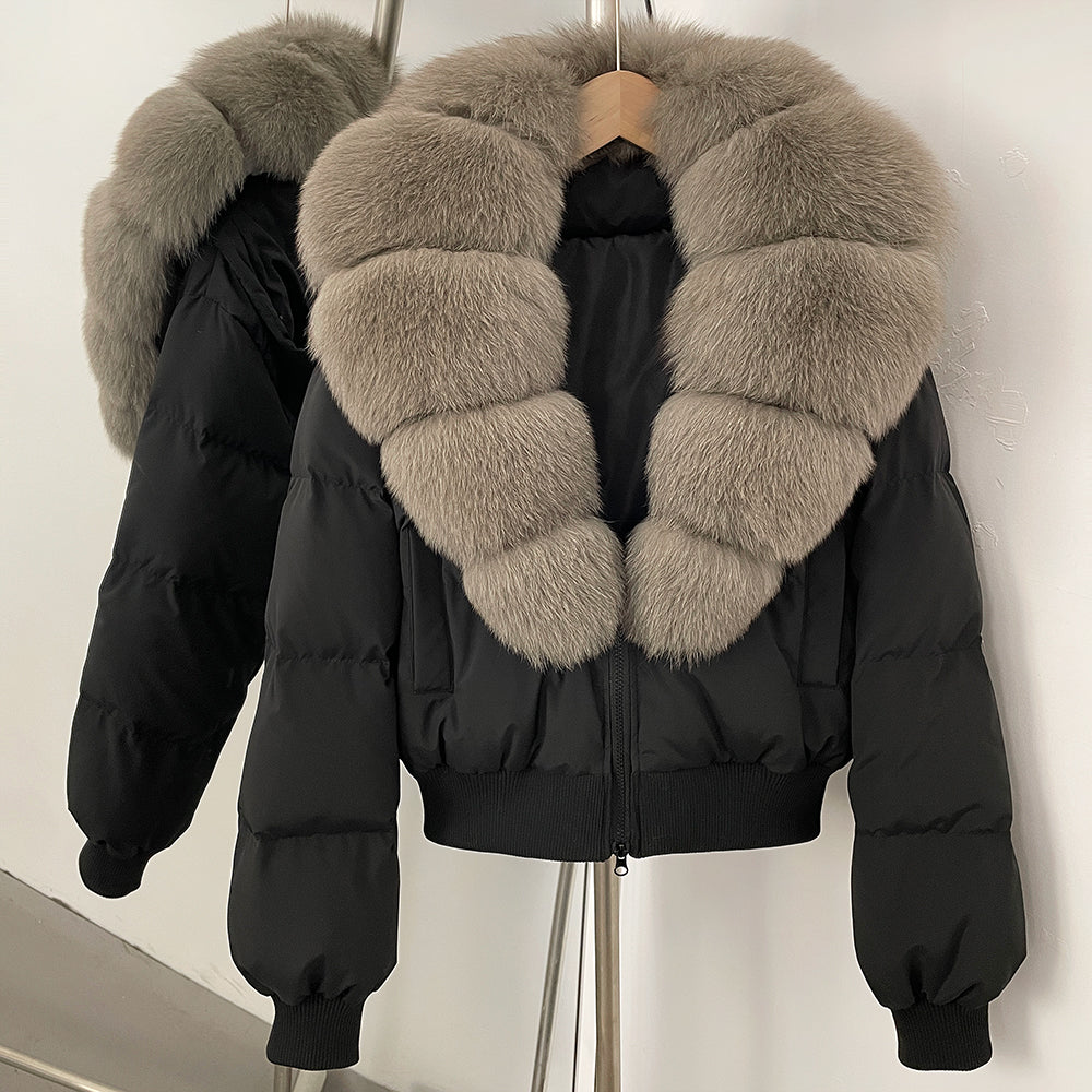 OFTBUY Knit Cuff Short Real Fox Fur Collar Duck Down Coat Female New Autumn Winter Clothes Women Genuine Fur Puffer Jacket
