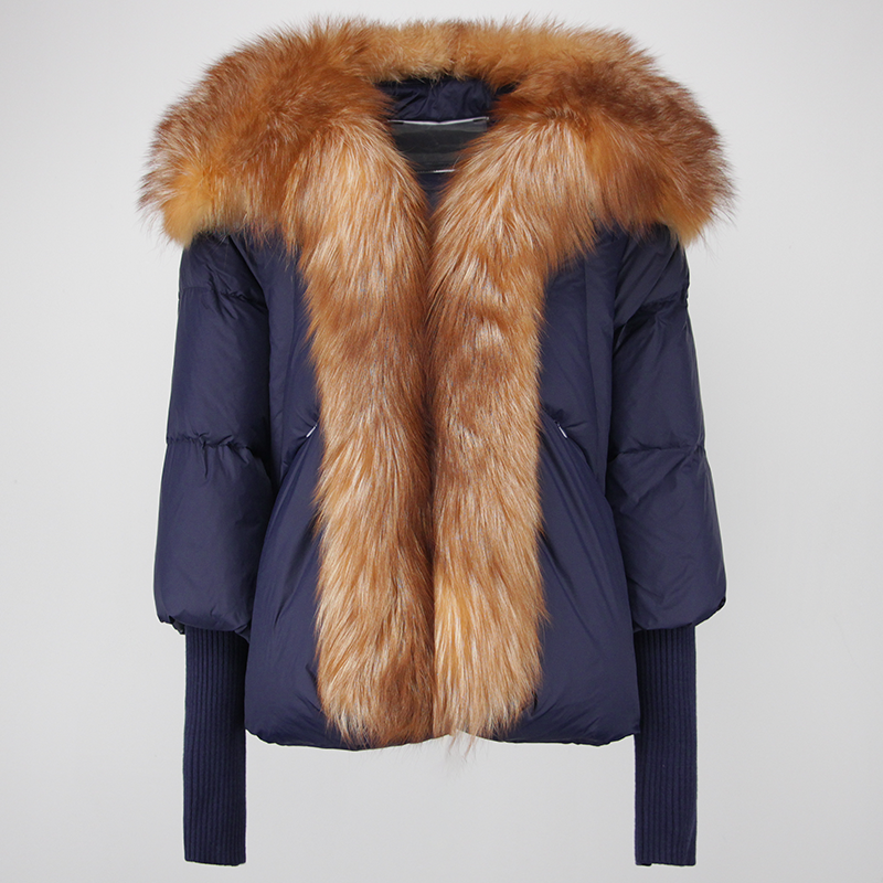 OFTUBY White Duck Down Jacket Winter Women Warm Loose Coat Natural Real Fox Fur Collar Thick Luxury Outerwear New Fashion