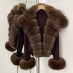 OFTBUY New Autumn Winter Knit Clothing Female Women's Short Cardigan with Big Real Fox Fur Collar Natural Fur Warm Sweater Lady