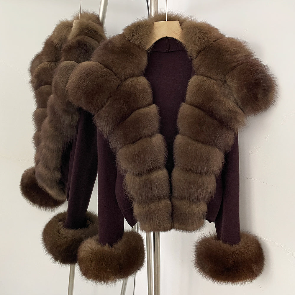 OFTBUY New Autumn Winter Knit Clothing Female Women's Short Cardigan with Big Real Fox Fur Collar Natural Fur Warm Sweater Lady
