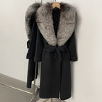 OFTBUY Belted Elegant Warm Outerwear Coat Female Women's Luxury Double-Faced Wool Jacket Winter Oversized Real Fox Fur Collar