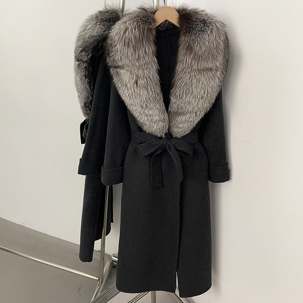 OFTBUY Belted Elegant Warm Outerwear Coat Female Women's Luxury Double-Faced Wool Jacket Winter Oversized Real Fox Fur Collar
