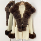OFTBUY Belt Loose Fit Warm Winter Fashion Outerwear Natural Fur Sweater Female New Women's Knit Coat with Large Real Fox Fur