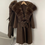 OFTBUY Long Belt Real Fur Wool Coat Female New Autumn Winter Warm Clothes Women Natural Fox Fur Collar Cashmere Woolen Jacket