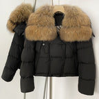 OFTBUY New Short Winter Clothing Women Thickened Warm Fluffy Raccoon Fur Puffer Jacket Female Real Fox Fur Collar Down Coat
