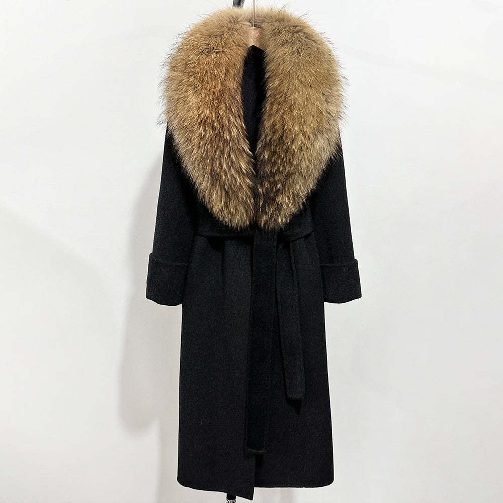 OFTBUY Long Belt 100% Wool Coat with Real Fox Fur Collar Warm Natural Fur Woolen Jacket Female New Autumn Winter Clothing Women
