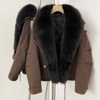 OFTBUY Down Jacket Women Real Fox Fur Collar Autumn Winter White Duck Down Coat Warm Puffer Jacket Female Waterproof  Feathers