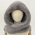 OFTBUY Thick Warm Windproof Natural Rabbit Fur Hat with Scarf Women New Winter Cute Cycling Cap Child Fluffy Rea Fur Neckerchief