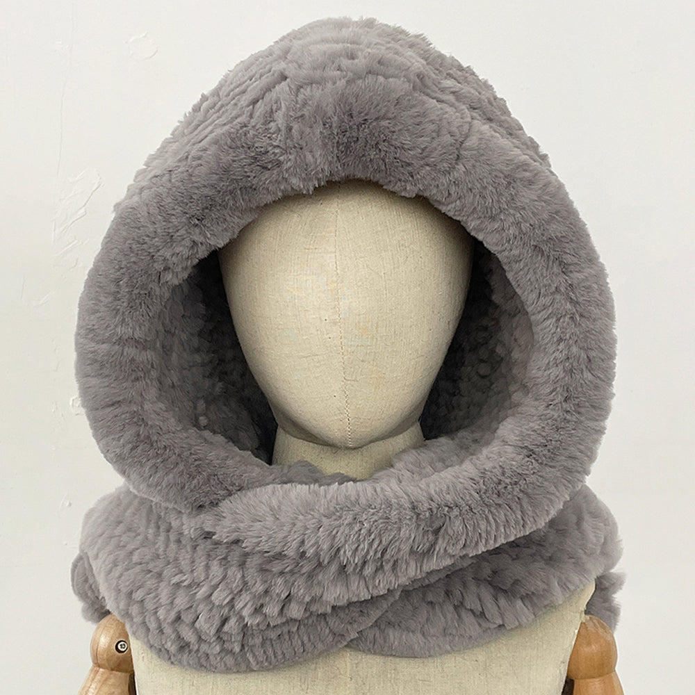 OFTBUY Thick Warm Windproof Natural Rabbit Fur Hat with Scarf Women New Winter Cute Cycling Cap Child Fluffy Rea Fur Neckerchief