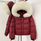 OFTBUY New Autumn Winter Top Clothing Women Tnickened Warm Fluffy Puffer Jacket Femlae Hooded Real Fox Fur Collar Down Caot