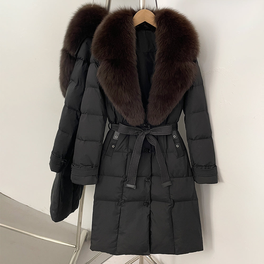 OFTBUY New Winter Real Fox Fur Long Clothes Women Belt Thickened Warm Natural Fur Duck Down Female Luxury Fashion Puffer Jacket