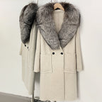 OFTBUY Double Breasted Pockets Long Luxury Warm Winter Outerwear New Women's Double-Faced Wool Coat with Real Fox Fur Collar