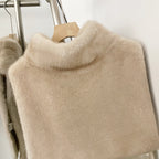 OFTBUY New Women's Faux Fur Sleeveless Gilet with Turtleneck Collar Soft Warm Beige Outerwear Winter Clothes Women Fashion Coats