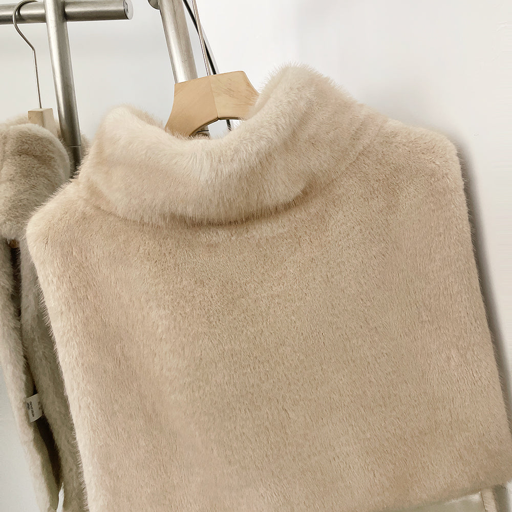 OFTBUY New Women's Faux Fur Sleeveless Gilet with Turtleneck Collar Soft Warm Beige Outerwear Winter Clothes Women Fashion Coats