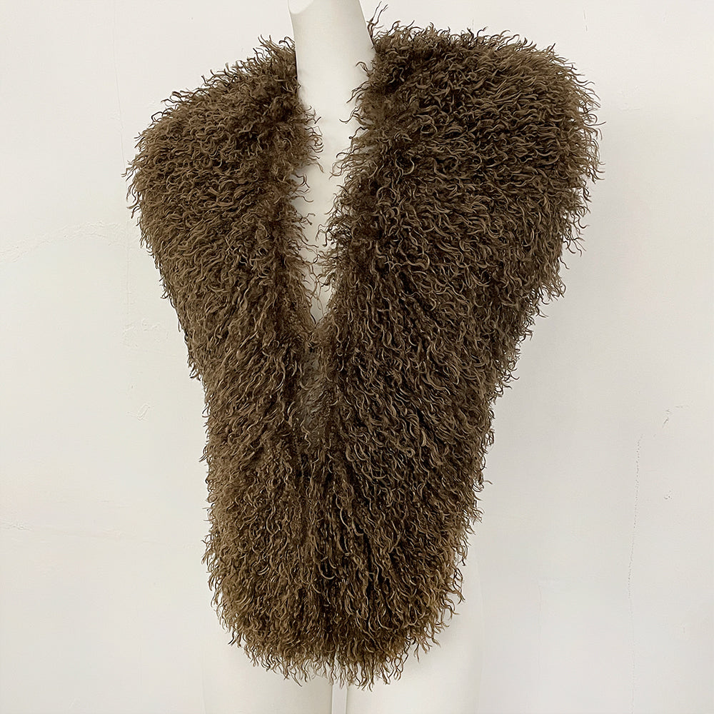 OFTBUY Women's Faux Mongolian Fur Vest Open Front Fluffy Faux Fur Waistcoat with Back Tie New Autumn Winter Outerwear Female