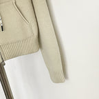 OFTBUY New Women's Beige Knit Hoodie with Large Real Fox Fur Trim Zipper Pockets Warm Winter Fashion Casual Outerwear Lady