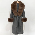 OFTBUY Fashion Warm Woolen Jacket with Real Fox Fur Collar and Cuffs New Autumn Winter Wool Clothing Women Long Belt Outerwear