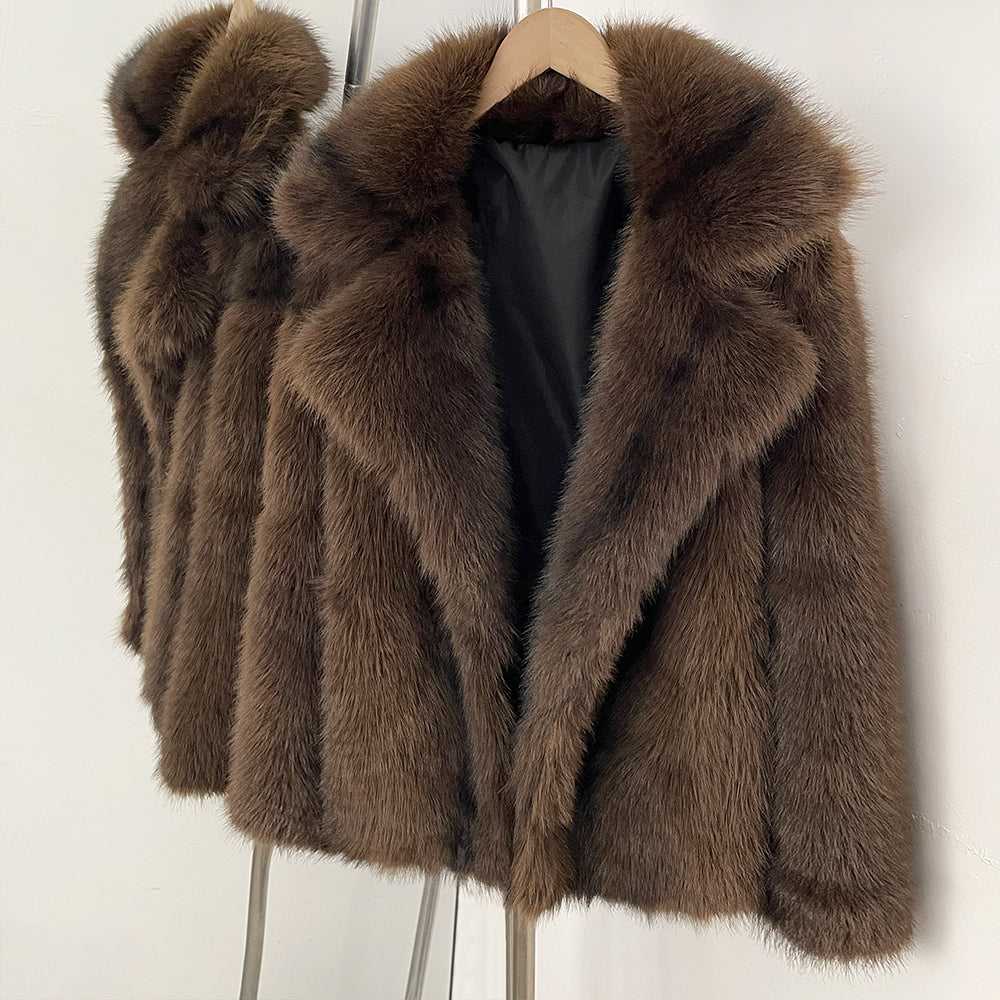 OFTBUY Chic Oversized Lapel Faux Fur Jacket - Premium Vegan Fur Winter Coat with Soft Texture