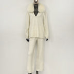 OFTBUY New Women's Knit Two Piece Set with Real Fox Fur Collar Loose Pants Warm Winter Elegant Casual Outfit Sweater Female