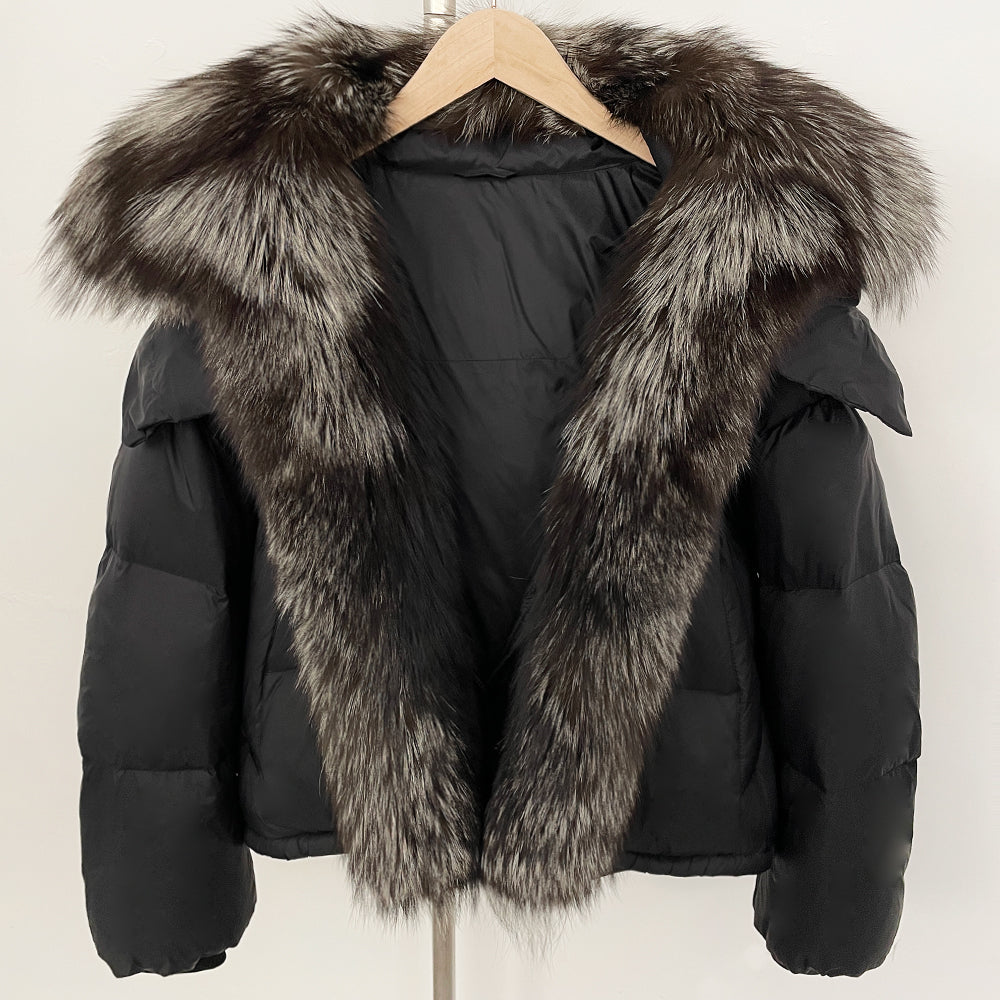 OFTBUY Ultra-Luxury 90% Duck Down Puffer Jacket with Oversized Real Fox & Raccoon Fur Collar