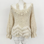 OFTBUY New Spring Autumn Flowers Butterflies Knitting Pullovers Clothes Women Halves Knitted Sweater Female Real Fox Fur Coat