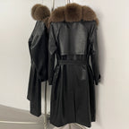 OFTBUY Long Faux Leather Jacket with Faux Fur Collar New Autumn Winter Clothes Women Fashion Belt Pocket Coat Female Streetwear
