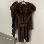 OFTBUY New Autumn Winter Knit Clothing Female Long Big Real Fox Fur Collar Sweater Women Warm Fashion Elegant Cardigan Coat