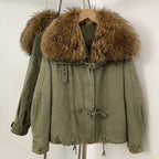 OFTBUY Loose Real Fox Fur Puffer Jacket Lady 100% Cotton Natural Fur Duck Down Coat Female New Winter Thick Warm Clothes Women