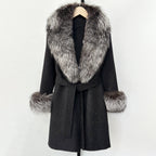 OFTBUY New Autumn Winter Top Clothes Women Belt Natural Fur Wool Coat Female Fashion Warm Woolen Jacket with Real Fox Fur Collar