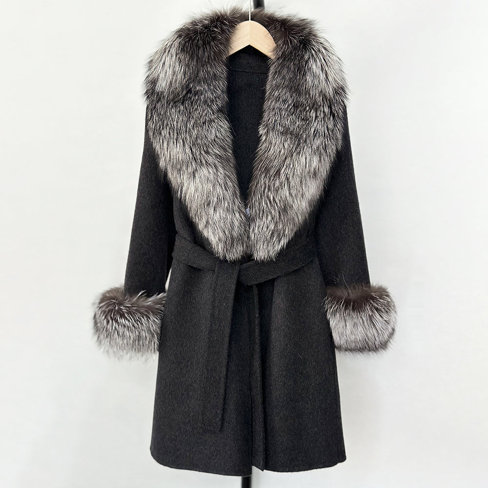 OFTBUY New Autumn Winter Top Clothes Women Belt Natural Fur Wool Coat Female Fashion Warm Woolen Jacket with Real Fox Fur Collar