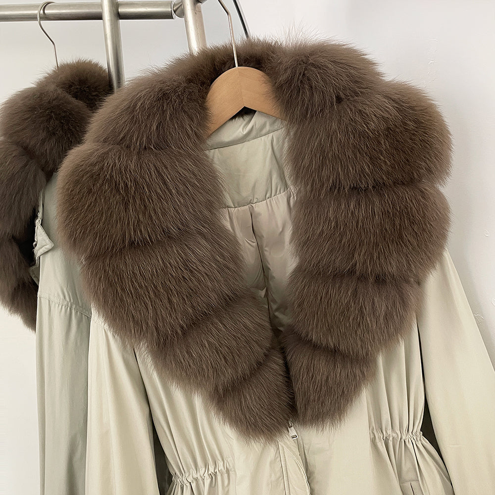 OFTBUY New Zipper Autumn Winter Clothes Women Natural Fox Fur Collar Goose Down Coat Long Warm Thickened Real Fur Puffer Jacket