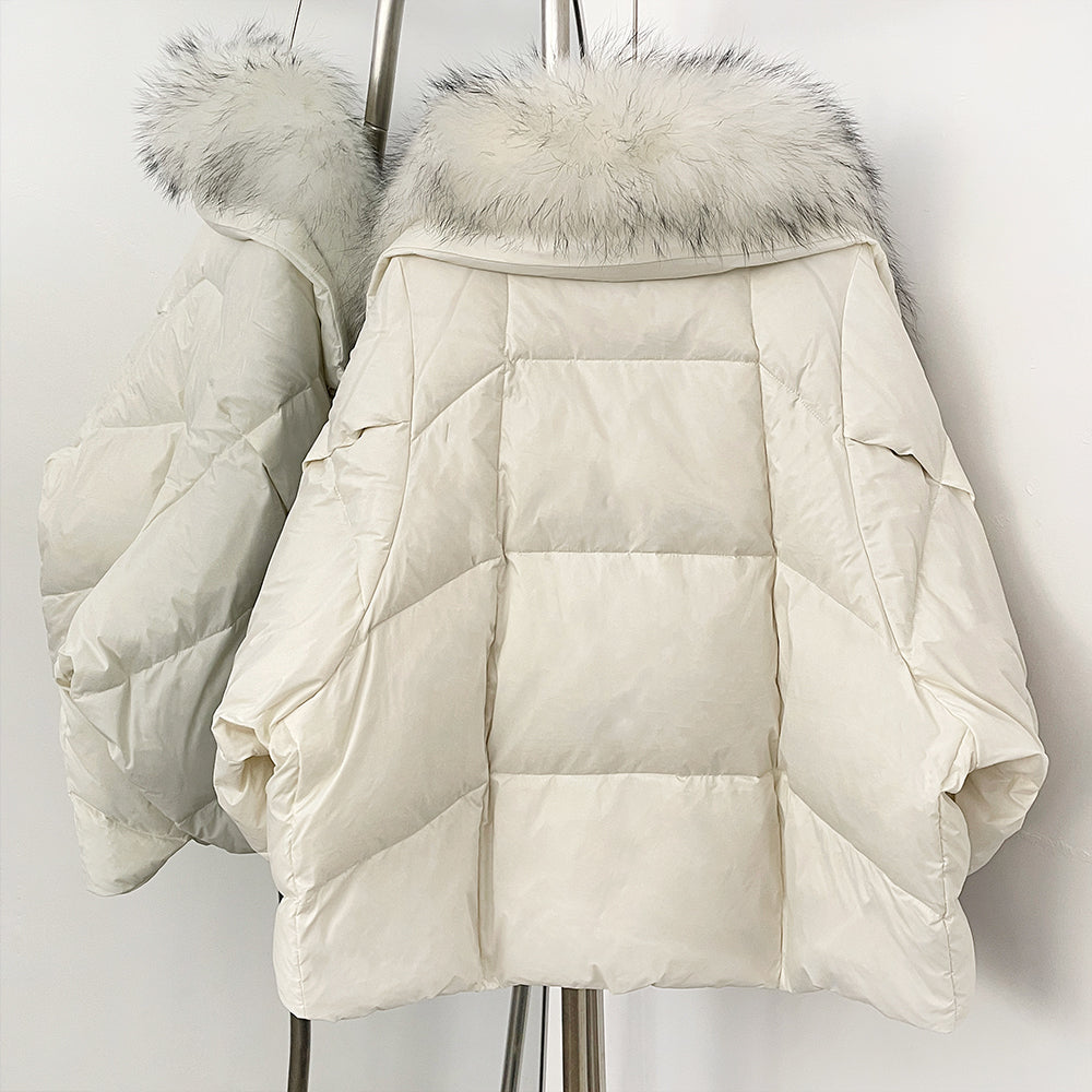 OFTBUY New Winter Loose Top Clothing Women Fashion Oversize Real Fox Fur Collar Duck Down Coat Female Natural Fur Puffer Jacket