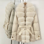 OFTBUY Luxury Women's Down Jacket women Warm Winter Parka Outerwear Duck Down Real Fox Fur Collar Belted Puffer Coat female