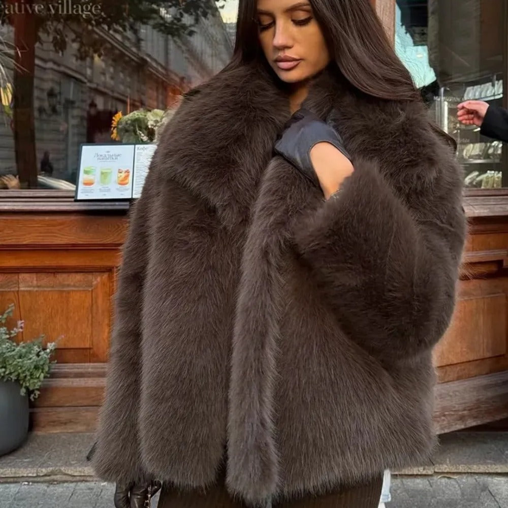 OFTBUY High Street Luxury Big Fur Collar Faux Fox Fur Jacket Female Overcoats Winter Clothes New Fashion Gradient Fluffy Fur Coat Women