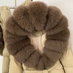 OFTBUY Thick Warm Mid-Long Puffer Coat Real Fox Fur Collar White Duck Down Coat Female Loose Warm Hooded Parkas With Belt