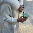 OFTBUY Luxury Knitted Zip-Up Hoodie with Oversized Real Fox Fur Hood - Premium Apres-Ski Luxe Loungewear