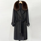 OFTBUY Winter Clothes Women Large Natural Fox Fur Jacket Long Wool Blends Cashmere Coat Belt Female Warm Woolen Streetwear