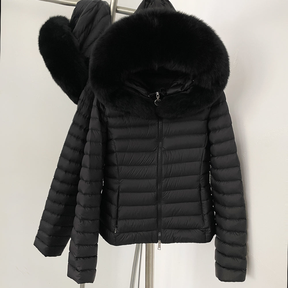 OFTBUY Hooded Slim Real Fox Fur Collar Fluffy Puffer Jacket Women New Winter Short Top Clothing Female Fur White Duck Down Coat