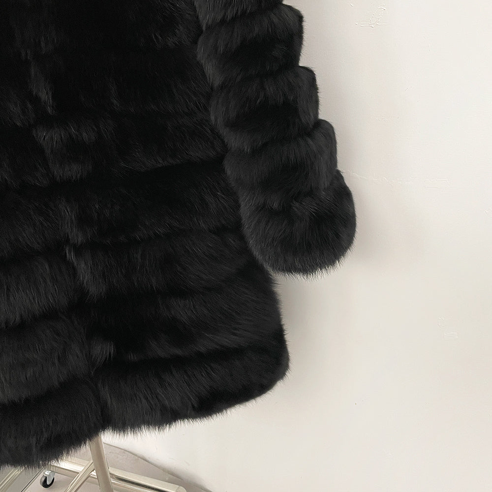 OFTBUY Luxury 100% Real Fox Fur Coat - Mid-Length Winter Tiered Fur Jacket for Women