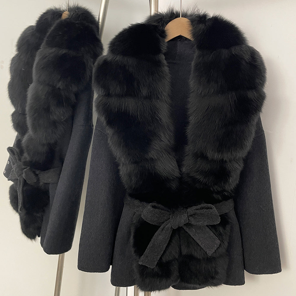 OFTBUY New Autumn Winter Top Clothes Women Luxury Natural Fox Fur Woolen Jacket Female Thick Warm Real Fur Cashmere Wool Coat