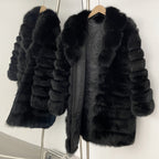 OFTBUY Luxury 100% Real Fox Fur Coat - Mid-Length Winter Tiered Fur Jacket for Women