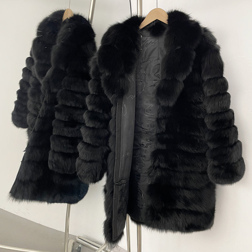 OFTBUY Luxury 100% Real Fox Fur Coat - Mid-Length Winter Tiered Fur Jacket for Women