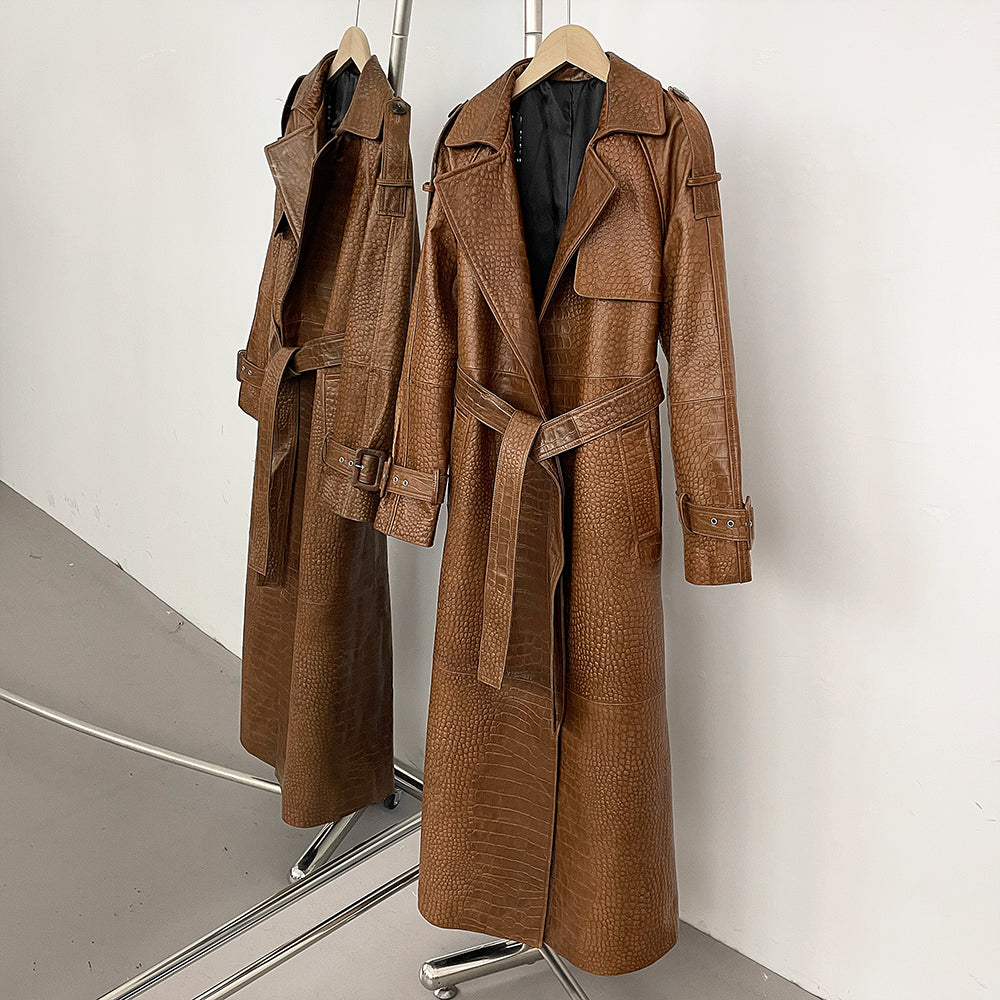 OFTBUY Hot Sales Fashion New Spring Autumn Real Leather Clothing Women's Long Belt Genuine Leather Jacket Female Black Coat