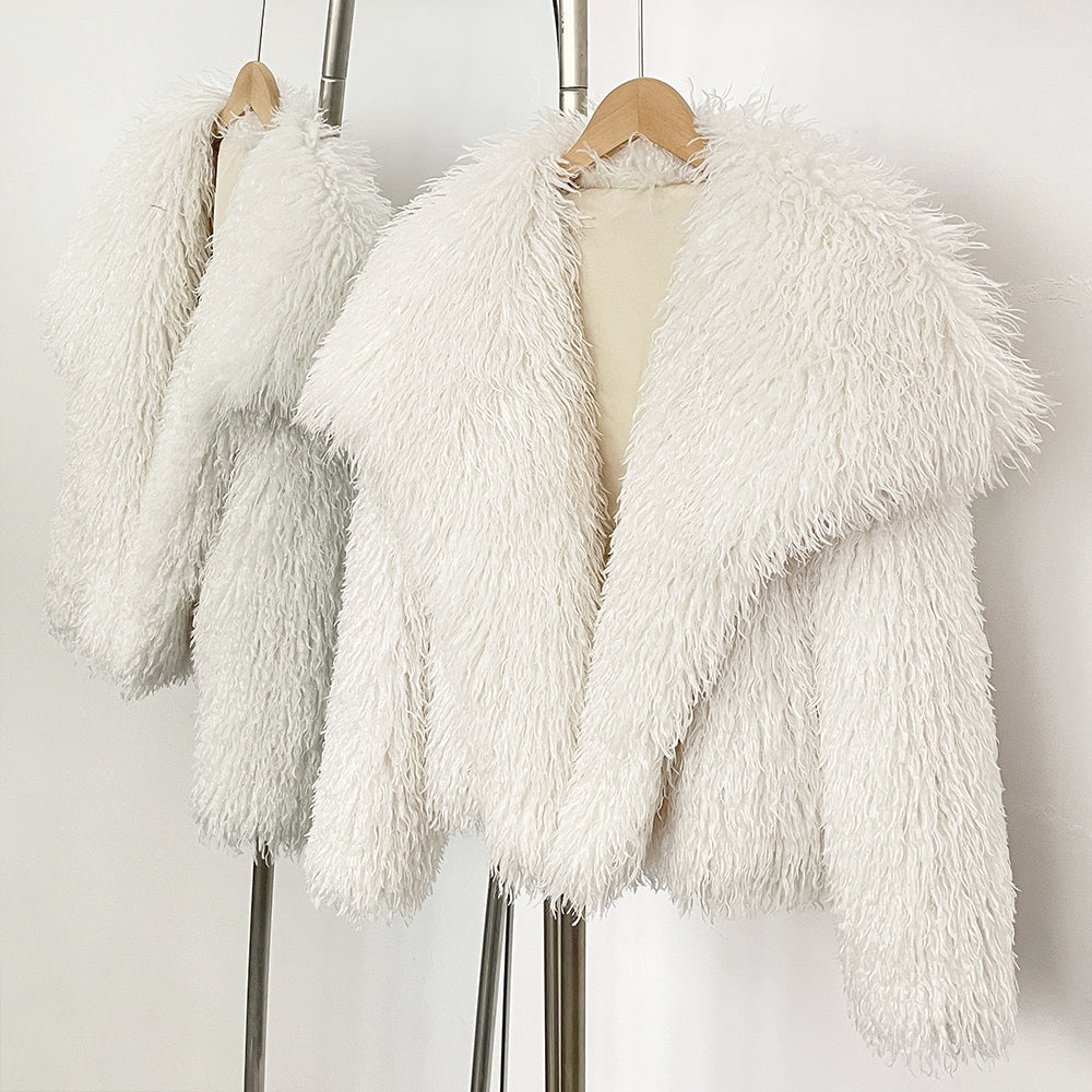OFTBUY New Autumn Winter Clothes Women Fashion Big Collar Artificial Mongolia Sheep Fur Jacket Luxury Faux Fur Coat Fake Fur Overcoat