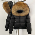 OFTBUY Big Natural Raccoon Fur Fluffy Puffer Jacket Women Knit Cuff Real Fur Collar White Duck Down Coat New Winter Top Clothes