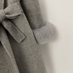 OFTBUY New Women's Double-Faced Wool Coat with Real Fox Fur Cuffs Belted Warm Winter Elegant Fashion Outerwear Wool Jacket Lady